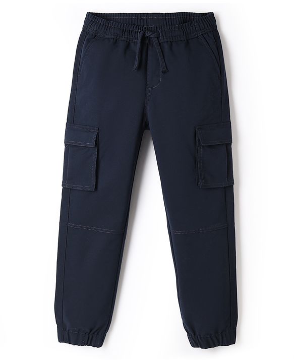Pine Kids Cotton Elastane Woven Full Length Cargo Style Trousers With Pocket - Navy Blue