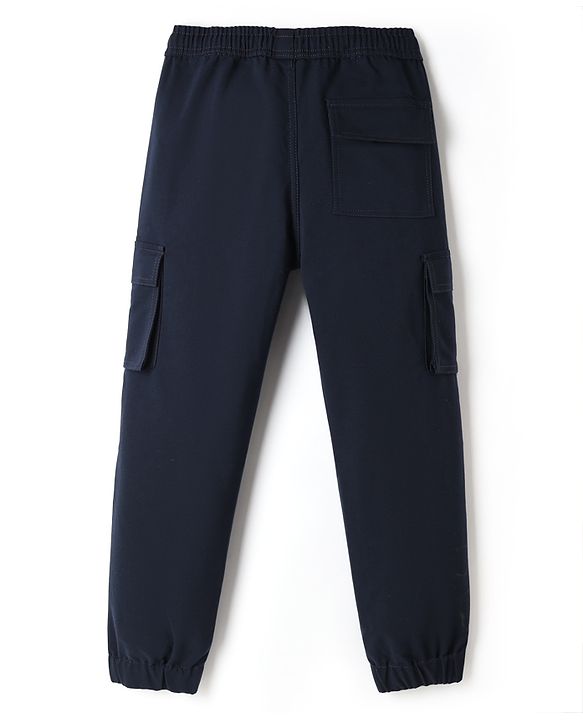 Pine Kids Cotton Elastane Woven Full Length Cargo Style Trousers With Pocket - Navy Blue