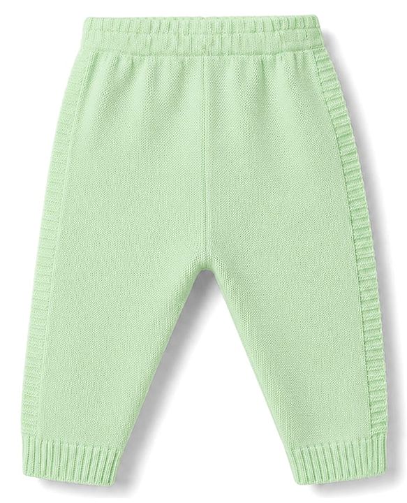 Babyhug Knitted Full Sleeves Striped Hooded Sweater Set - Green & Navy Blue