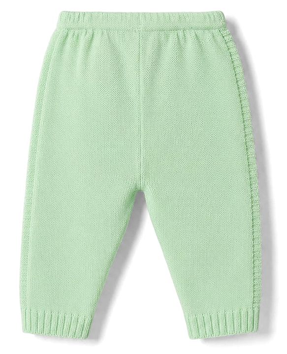 Babyhug Knitted Full Sleeves Striped Hooded Sweater Set - Green & Navy Blue