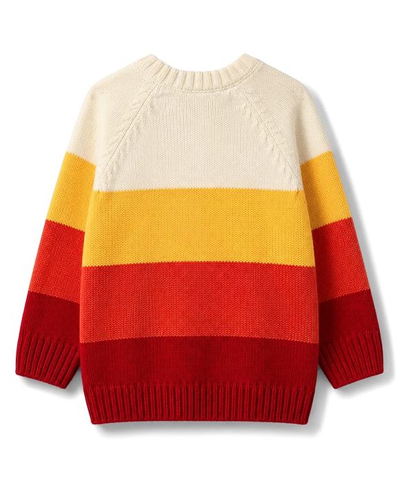 Babyhug Knit Raglan Full Sleeves Striped Sweater With Embroidery - Multicolor
