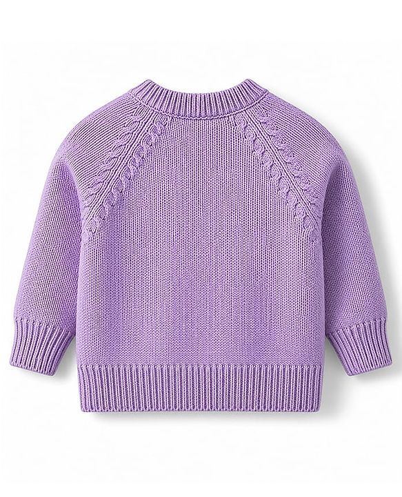 Babyhug Knit Raglan Half Sleeves Floral Embroidered Front Open Sweater - Lavender