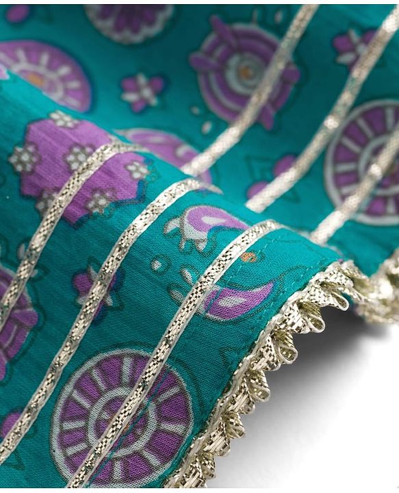 Babyhug 100% Cotton Cambric Woven Three Fourth Sleeves Ethnic Dress with Floral Print - Blue