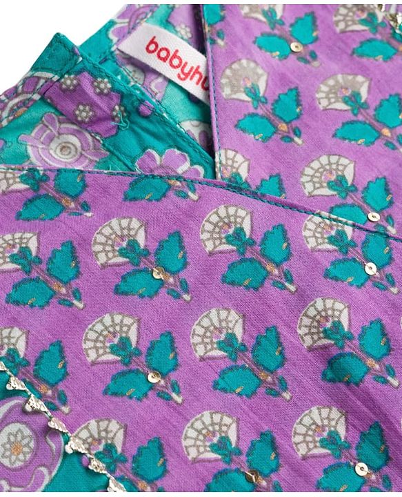 Babyhug 100% Cotton Cambric Woven Three Fourth Sleeves Ethnic Dress with Floral Print - Blue