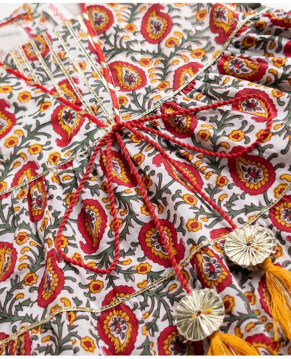 Babyhug 100% Cotton Cambric Ethnic Dresses with 3/4th Sleeves and Paisley Print in Offwhite for New born