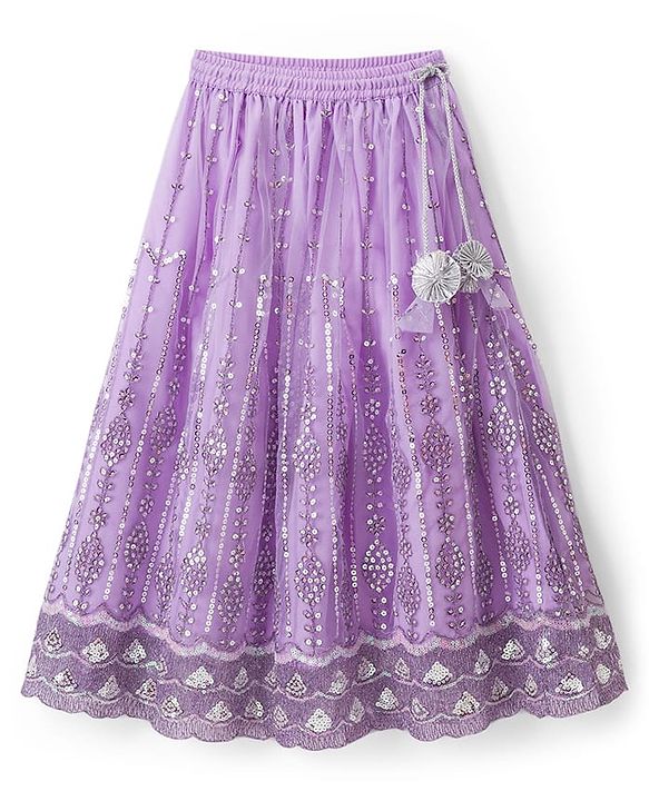 Babyhug Net Woven Sleeveless Floral Sequinned Choli Lehenga Set With Dupatta - Lavender