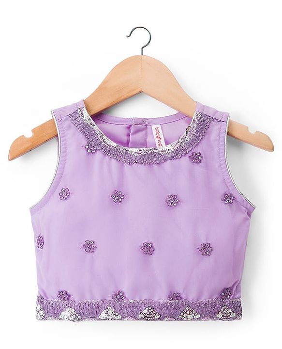 Babyhug Net Woven Sleeveless Floral Sequinned Choli Lehenga Set With Dupatta - Lavender