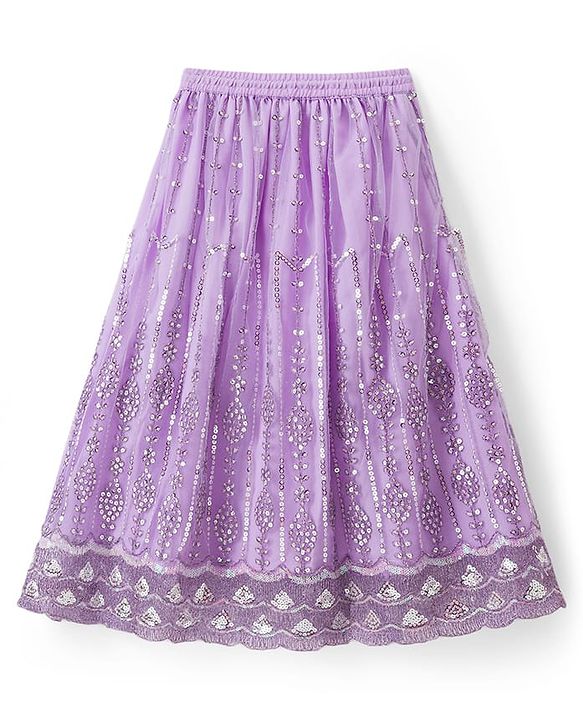 Babyhug Net Woven Sleeveless Floral Sequinned Choli Lehenga Set With Dupatta - Lavender