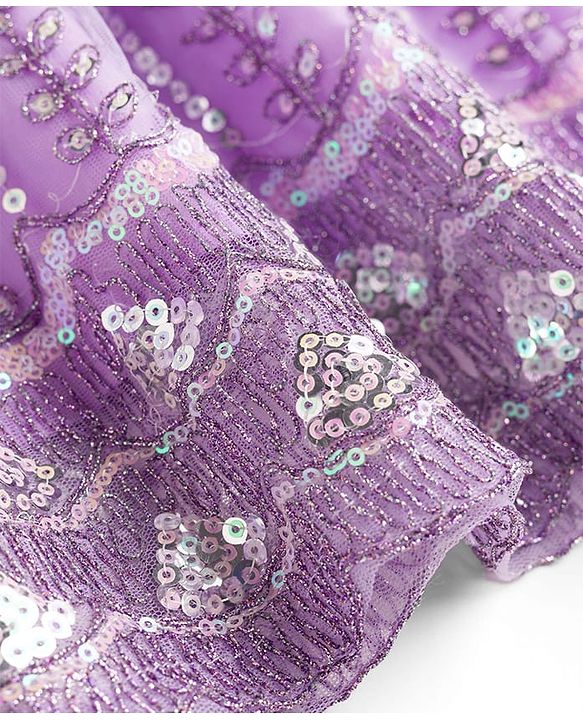 Babyhug Net Woven Sleeveless Floral Sequinned Choli Lehenga Set With Dupatta - Lavender