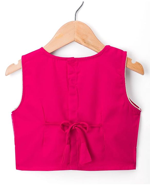 Babyhug Net Woven Sleeveless  Lehenga Choli Set With Dupatta & Floral Embroidery - Fuschia