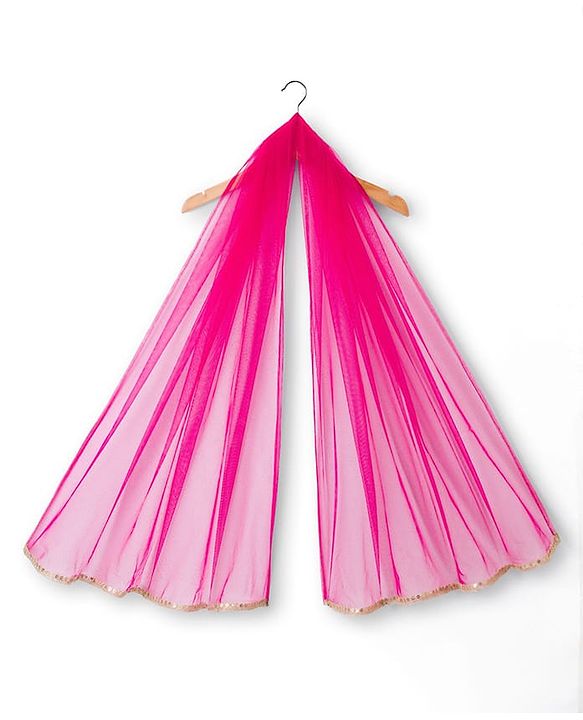 Babyhug Net Woven Sleeveless  Lehenga Choli Set With Dupatta & Floral Embroidery - Fuschia