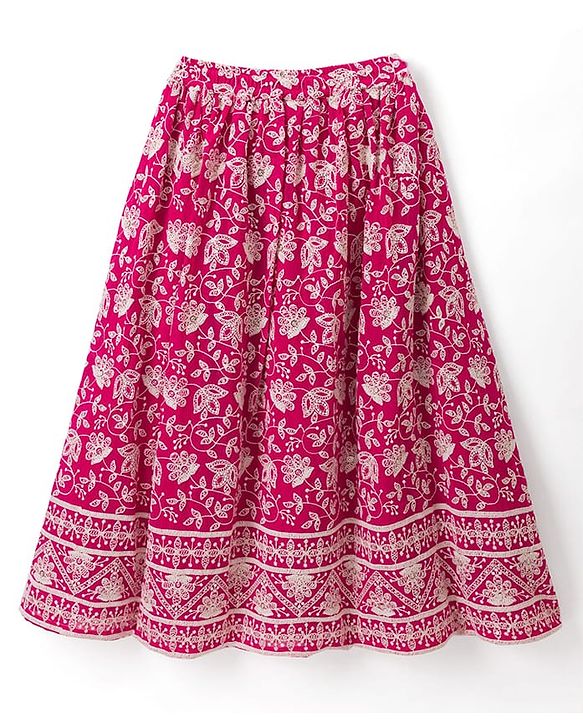Babyhug Net Woven Sleeveless  Lehenga Choli Set With Dupatta & Floral Embroidery - Fuschia