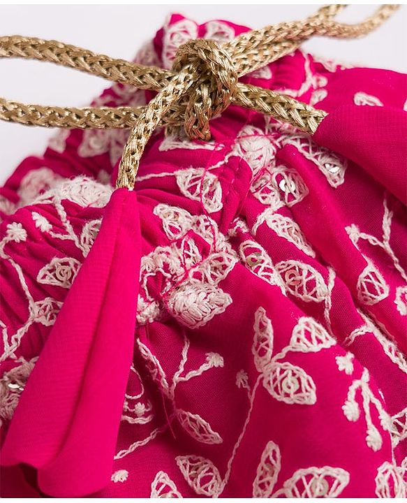 Babyhug Net Woven Sleeveless  Lehenga Choli Set With Dupatta & Floral Embroidery - Fuschia