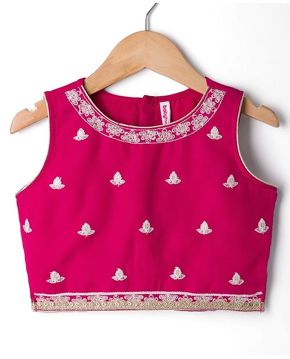 Babyhug Net Woven Sleeveless  Lehenga Choli Set With Dupatta & Floral Embroidery - Fuschia