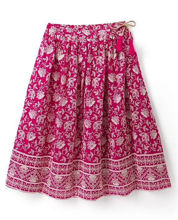 Babyhug Net Woven Sleeveless  Lehenga Choli Set With Dupatta & Floral Embroidery - Fuschia