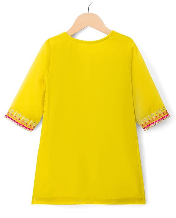Babyhug Georgette Woven Three Fourth Sleeves Embroidered Kurti Gharara Set With Dupatta - Light Yellow