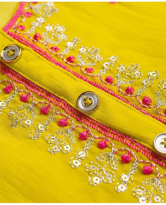 Babyhug Georgette Woven Three Fourth Sleeves Embroidered Kurti Gharara Set With Dupatta - Light Yellow