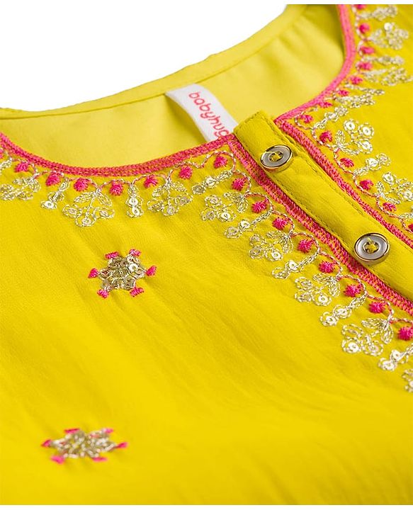Babyhug Georgette Woven Three Fourth Sleeves Embroidered Kurti Gharara Set With Dupatta - Light Yellow