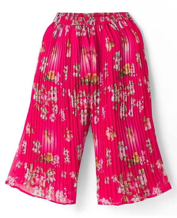 Babyhug Georgette Woven Sleeveless Floral Printed Kurti Palazo Set with Dupatta -  Fuchsia