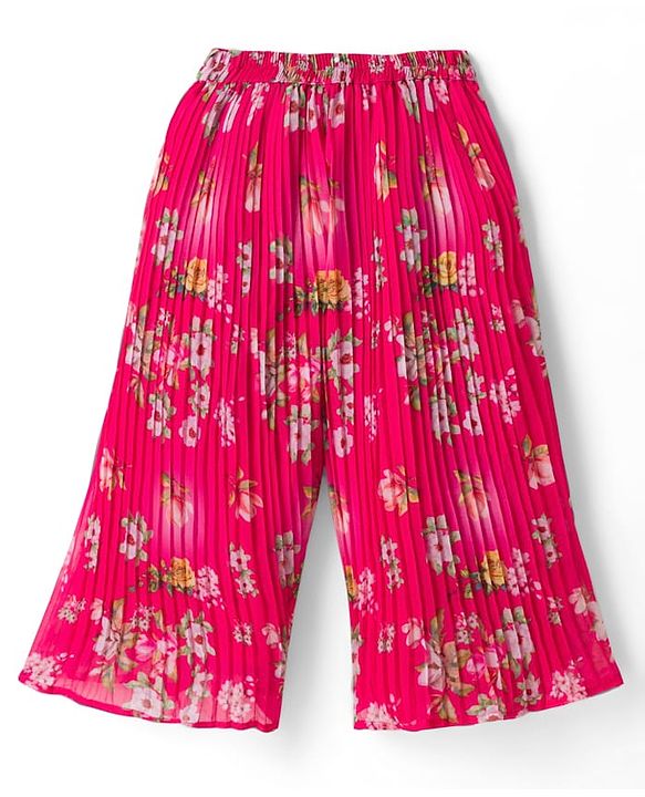 Babyhug Georgette Woven Sleeveless Floral Printed Kurti Palazo Set with Dupatta -  Fuchsia