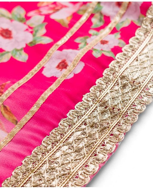 Babyhug Georgette Woven Sleeveless Floral Printed Kurti Palazo Set with Dupatta -  Fuchsia