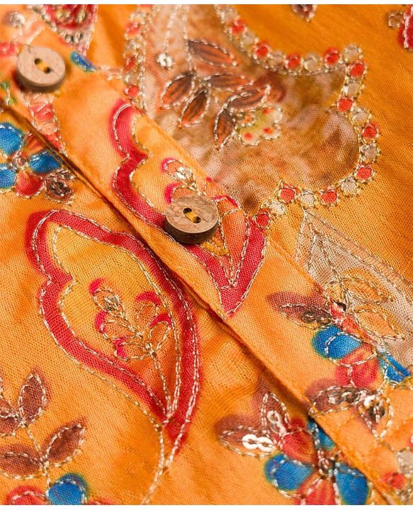 Babyhug Chanderi Woven Full Sleeves Sequinned Kurta Pyjama Set - Mustard