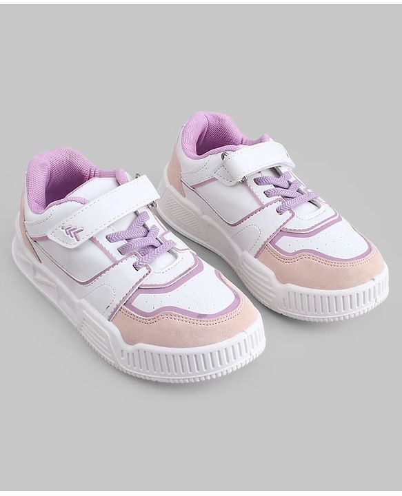 Pine Kids Casual Shoes with Velcro Closure - White & PInk