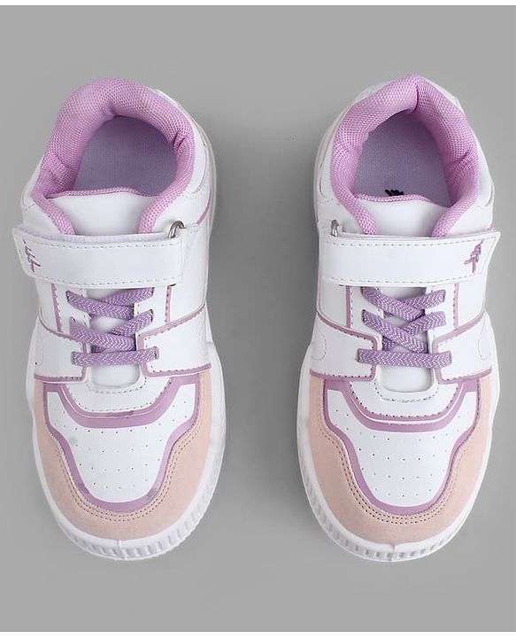Pine Kids Casual Shoes with Velcro Closure - White & PInk