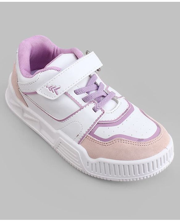 Pine Kids Casual Shoes with Velcro Closure - White & PInk