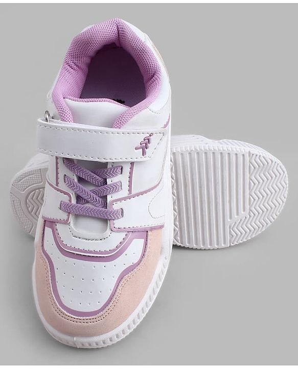 Pine Kids Casual Shoes with Velcro Closure - White & PInk