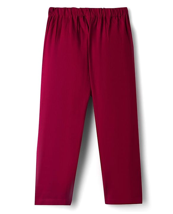 Babyhug Woven Full Sleeves Solid Colour Kurta Pajama Set with Floral Printed Nehru Jacket - Maroon