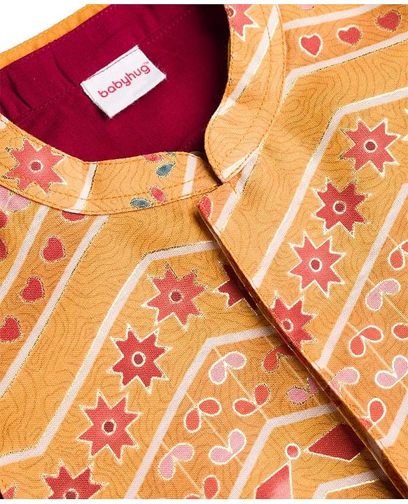 Babyhug Woven Full Sleeves Solid Colour Kurta Pajama Set with Floral Printed Nehru Jacket - Maroon