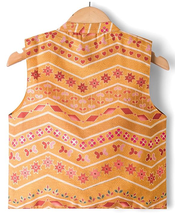 Babyhug Woven Full Sleeves Solid Colour Kurta Pajama Set with Floral Printed Nehru Jacket - Maroon