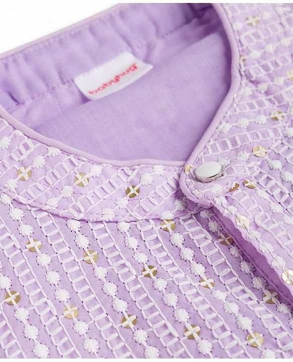 Babyhug Woven Full Sleeves Kurta Pyjama Set with Embroidery - Lavender