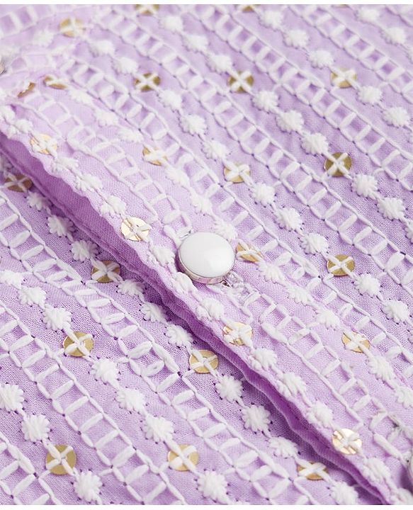 Babyhug Woven Full Sleeves Kurta Pyjama Set with Embroidery - Lavender