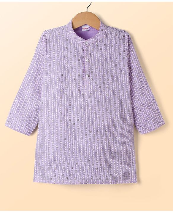Babyhug Woven Full Sleeves Kurta Pyjama Set with Embroidery - Lavender