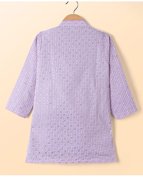 Babyhug Woven Full Sleeves Kurta Pyjama Set with Embroidery - Lavender