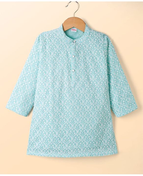 Babyhug Woven Full Sleeves Embroidered Kurta & Pyjama Set - Light Blue
