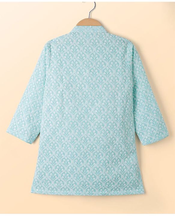 Babyhug Woven Full Sleeves Embroidered Kurta & Pyjama Set - Light Blue