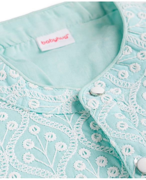 Babyhug Woven Full Sleeves Embroidered Kurta & Pyjama Set - Light Blue