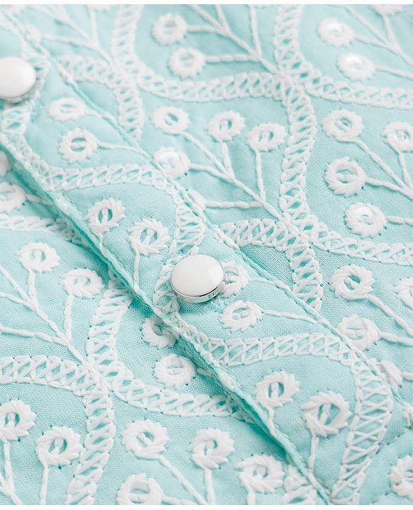 Babyhug Woven Full Sleeves Embroidered Kurta & Pyjama Set - Light Blue