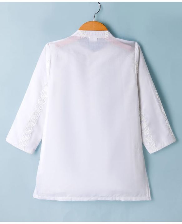 Babyhug Woven Full Sleeves Self Embroidered Kurta - White