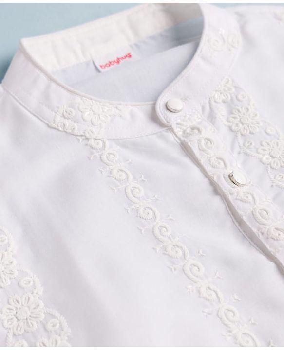 Babyhug Woven Full Sleeves Self Embroidered Kurta - White