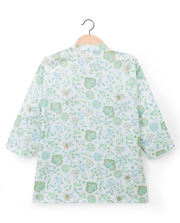Babyhug Cambric Woven Full Sleeves Kurta Dhoti Set With Floral Print - Green
