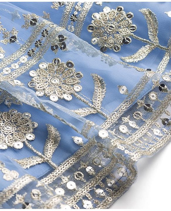 Babyhug Net Woven Half Sleeves Embroidered Lehenga Choli With Dupatta & Sequin Detailing - Blue