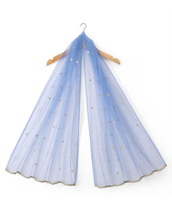 Babyhug Net Woven Half Sleeves Embroidered Lehenga Choli With Dupatta & Sequin Detailing - Blue