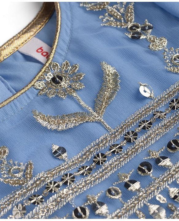 Babyhug Net Woven Half Sleeves Embroidered Lehenga Choli With Dupatta & Sequin Detailing - Blue