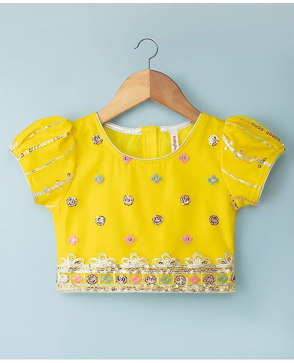 Babyhug Woven Half Sleeves Sequinned & Embroidered Choli Lahenga Set with Dupatta - Yellow