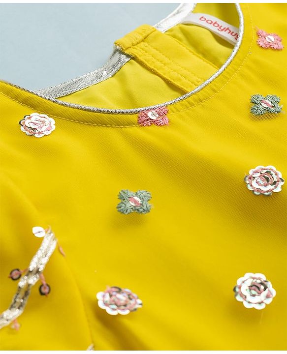 Babyhug Woven Half Sleeves Sequinned & Embroidered Choli Lahenga Set with Dupatta - Yellow