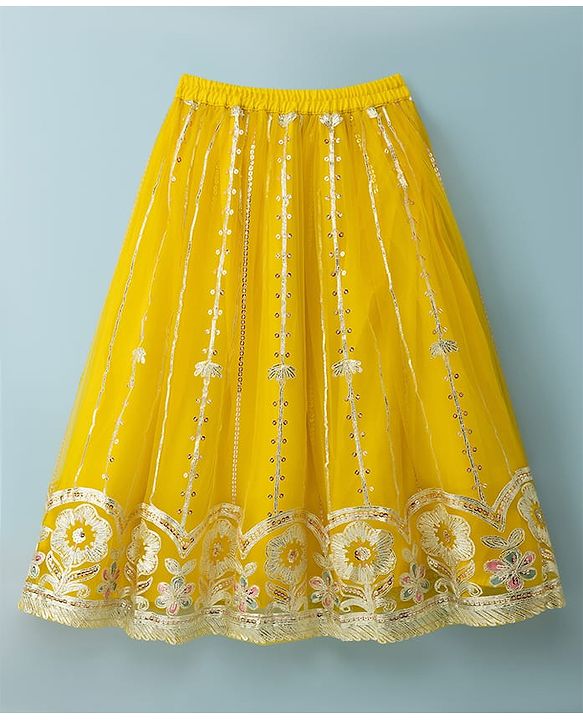 Babyhug Woven Half Sleeves Sequinned & Embroidered Choli Lahenga Set with Dupatta - Yellow